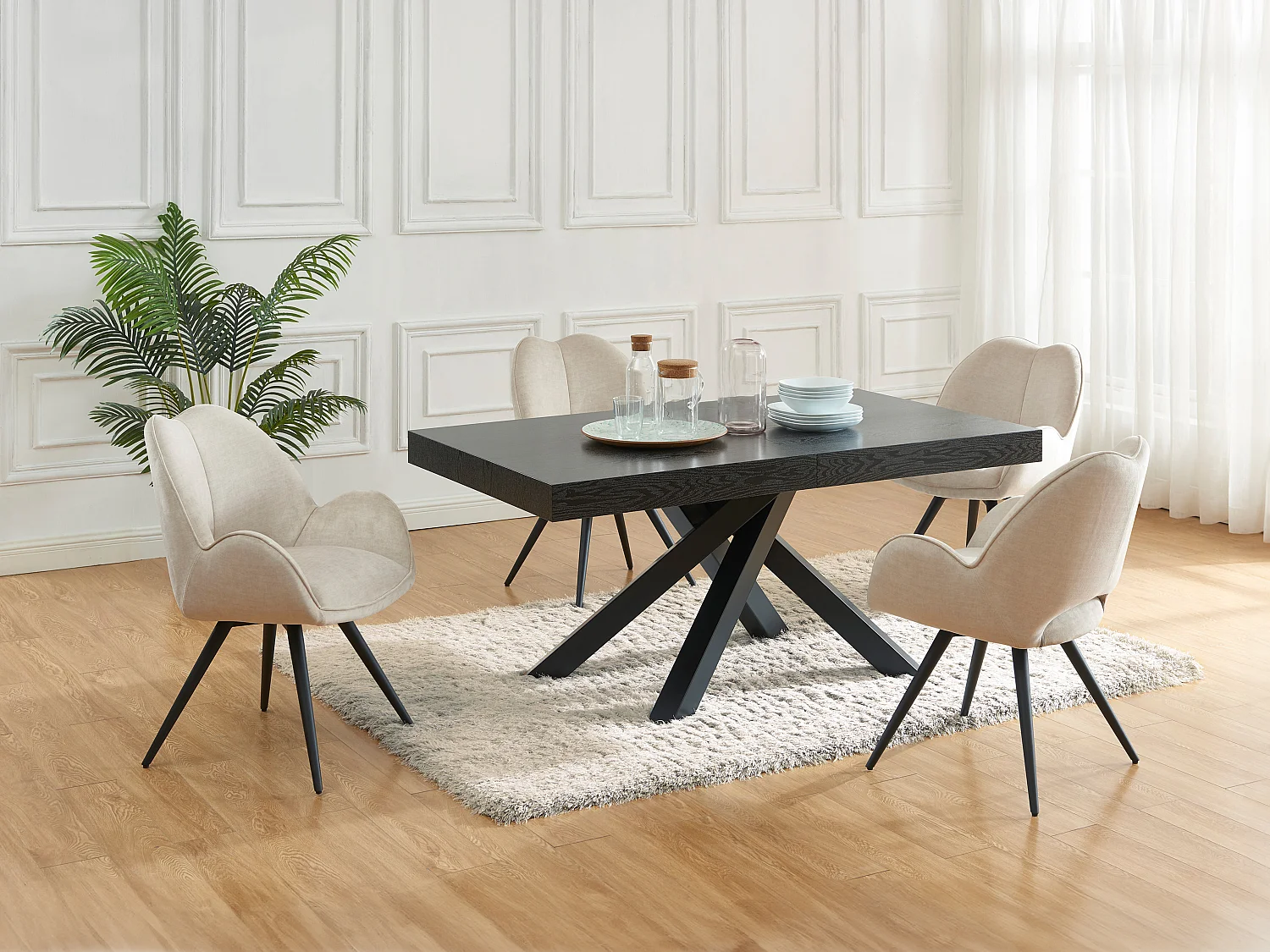 Lote de 2 sillas giratorias con reposabrazos de tela y metal negro - Beige - GULSUN de Maison Céphy