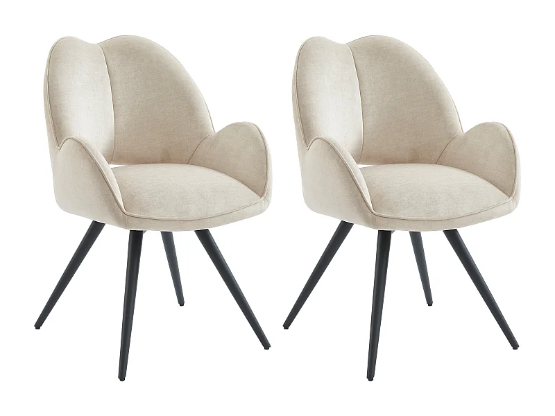 Lot de 2 chaises pivotantes avec accoudoirs en tissu et métal noir - Beige - GULSUN de Maison Céphy