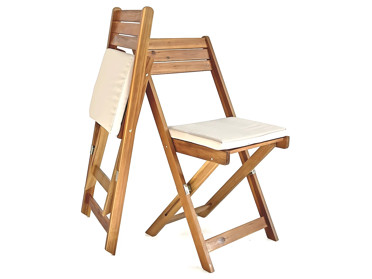 Estosa - Ensemble table et chaises de jardin pliantes en bois avec coussins Genova