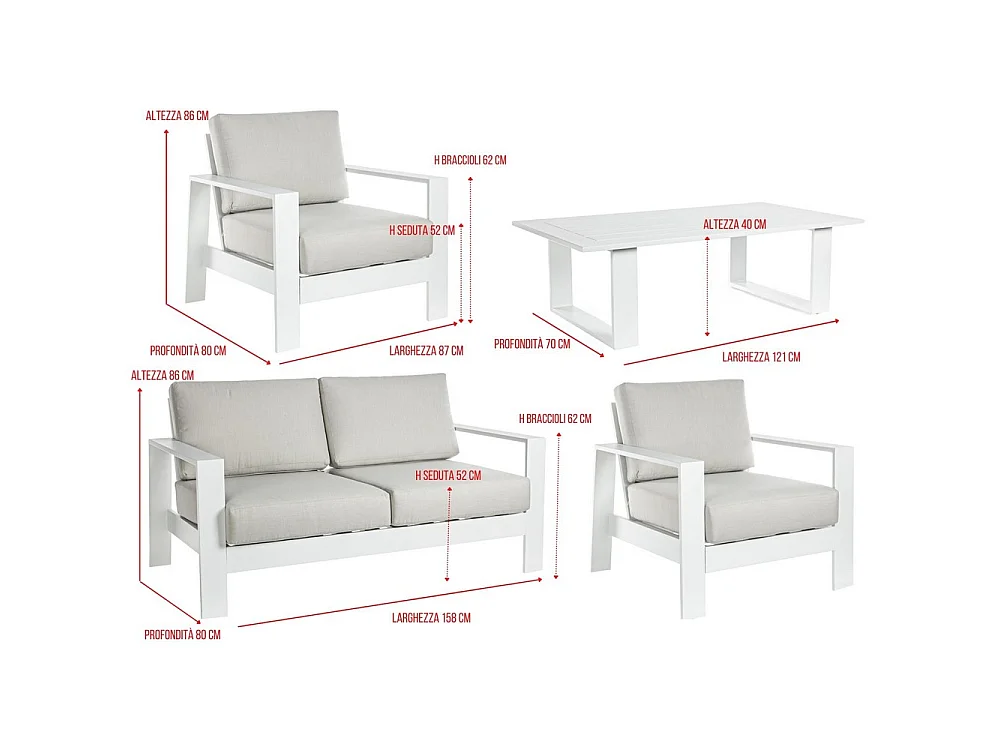 Estosa - Komplettes Gartenset Bars aus weißem Aluminium