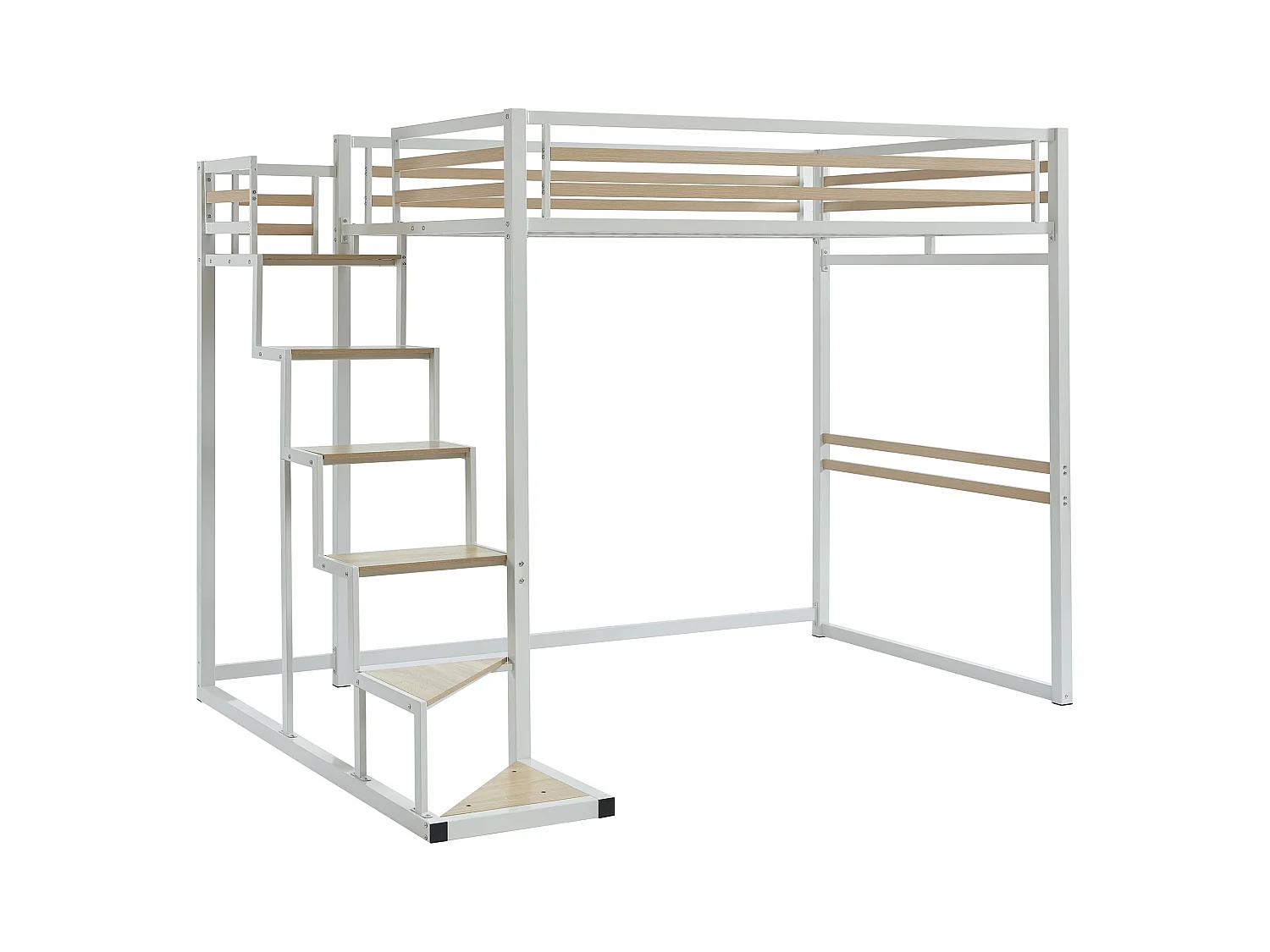 Cama alta 140 x 200 cm - Metal y MDF - Blanco - JOGUI