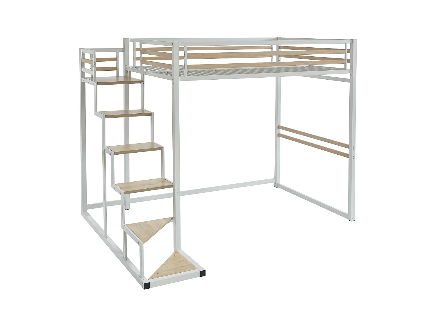 Cama alta 140 x 200 cm - Metal y MDF - Blanco - JOGUI