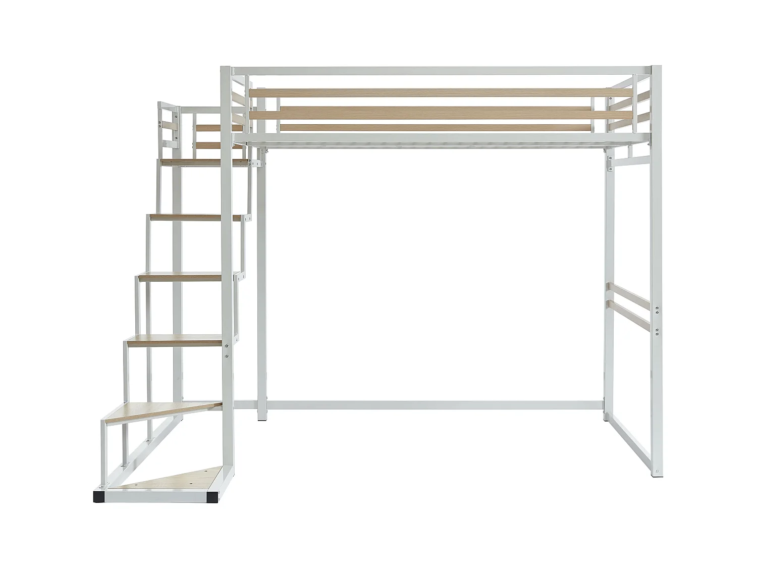 Cama alta 140 x 200 cm - Metal y MDF - Blanco - JOGUI