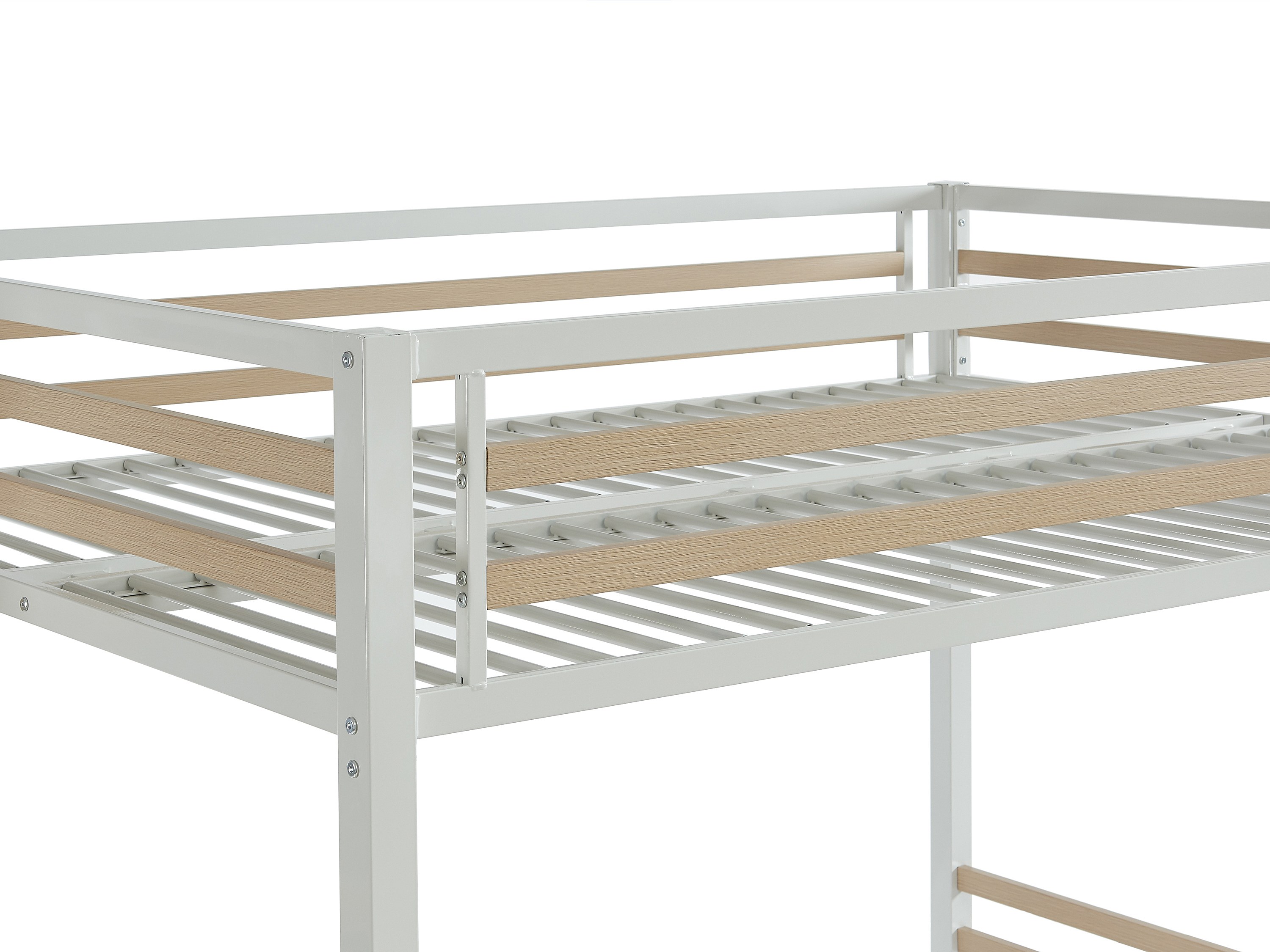 Lit Mezzanine 140x200 Cm Blanc Avec Rangement - Structure Métal, Escalier Sécurité Et Étages Intégrés - Gain De Place (Sans Matelas)