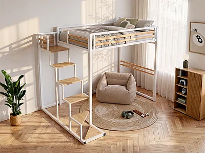 Hochbett - 140 x 200 cm - Metall & MDF - Weiß - JOGUI