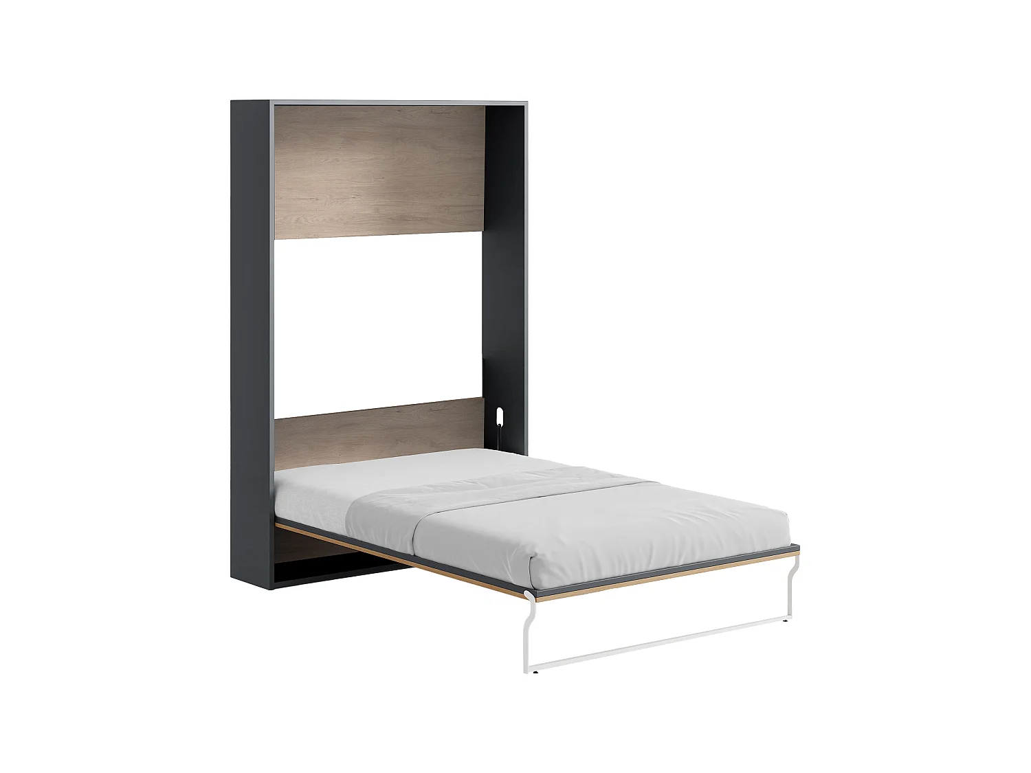 Lit escamotable 140 x 200 cm - Ouverture verticale manuelle - Coloris : Naturel et anthracite + Matelas - MALINA II