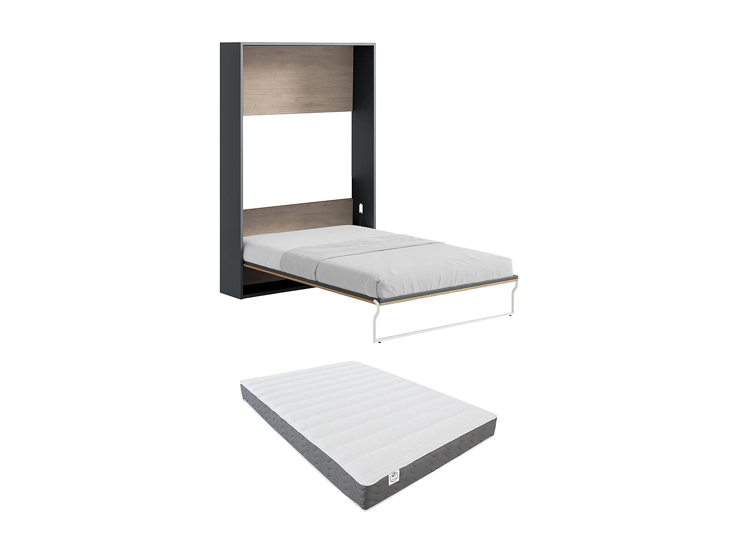 Letto a scomparsa Apertura verticale manuale 140 x 200 cm Naturale e Antracite + Materasso - MALINA II