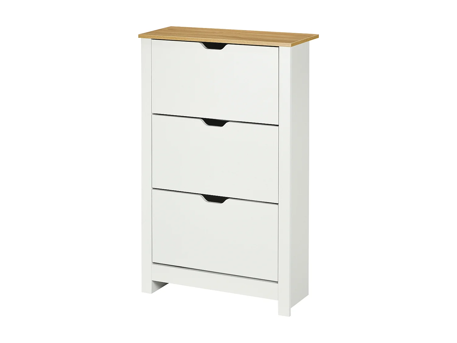 Armoire à chaussures 3 portes abattantes 2 compartiments panneaux particules blanc chêne