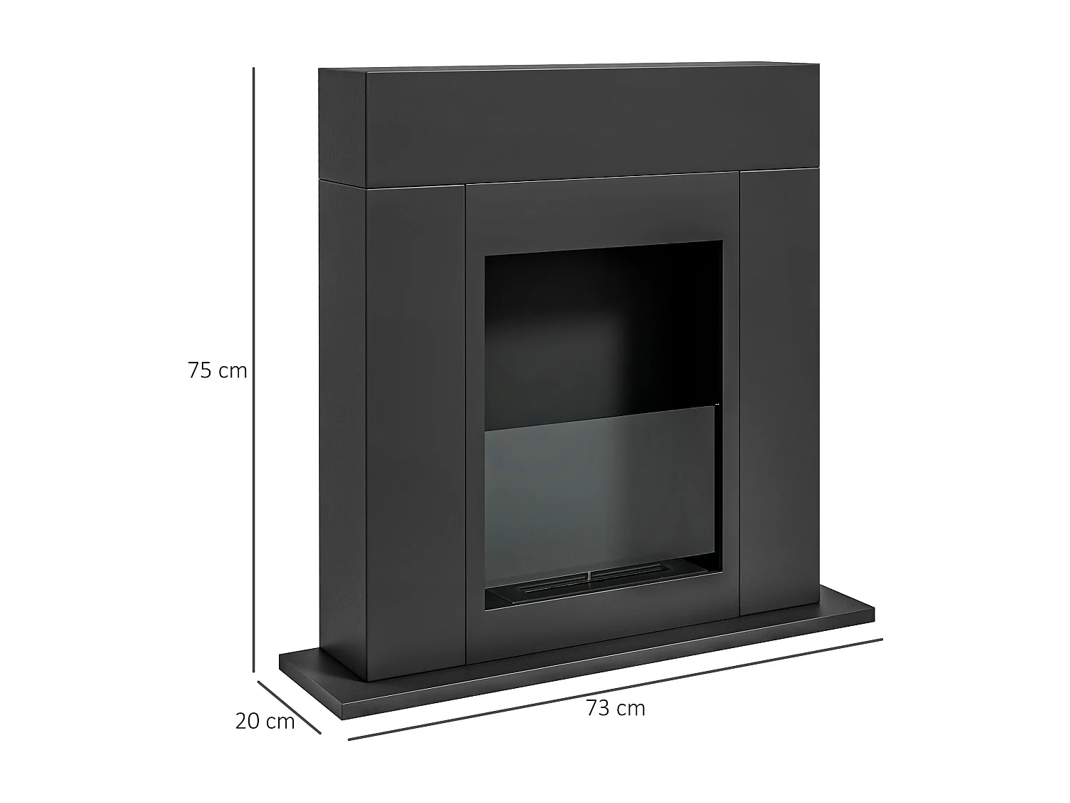 Cheminée bioéthanol design contemporain - brûleur 0,9 L - contrôle de flamme inclus - acier noir verre trempé