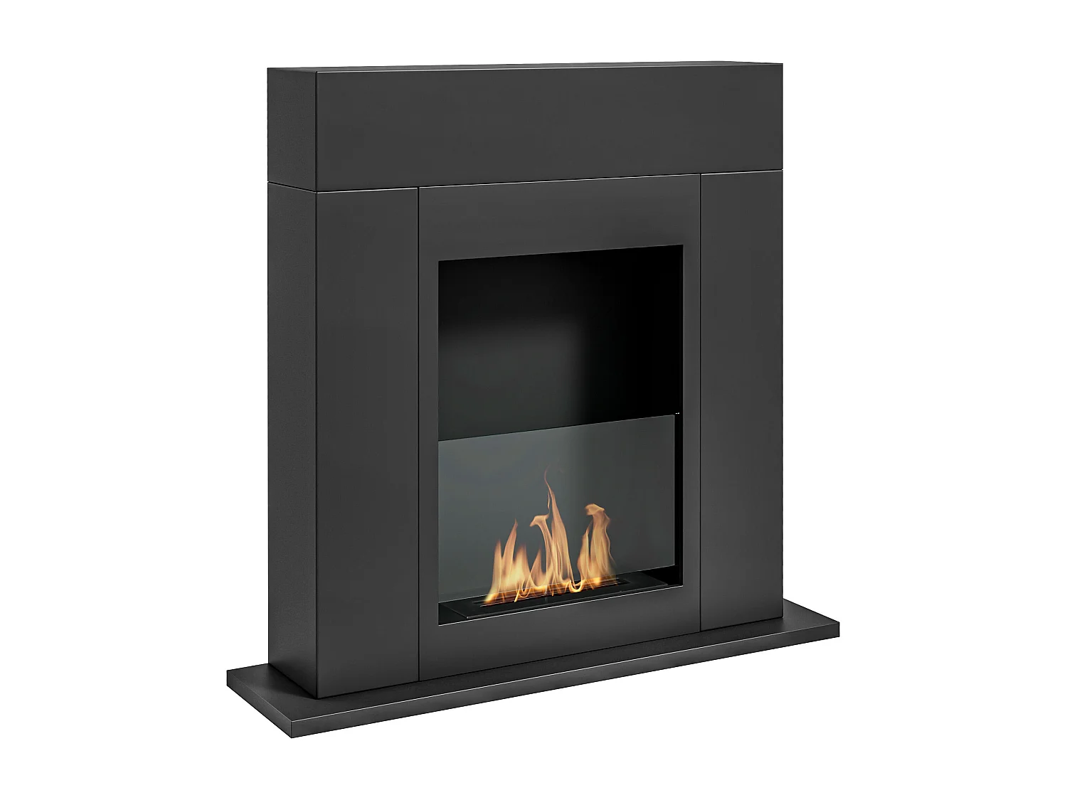 Cheminée bioéthanol design contemporain - brûleur 0,9 L - contrôle de flamme inclus - acier noir verre trempé