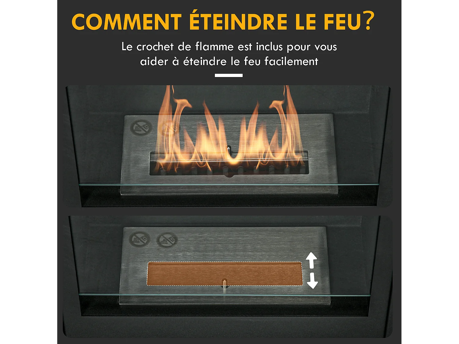 Cheminée bioéthanol design contemporain - brûleur 0,9 L - contrôle de flamme inclus - acier noir verre trempé