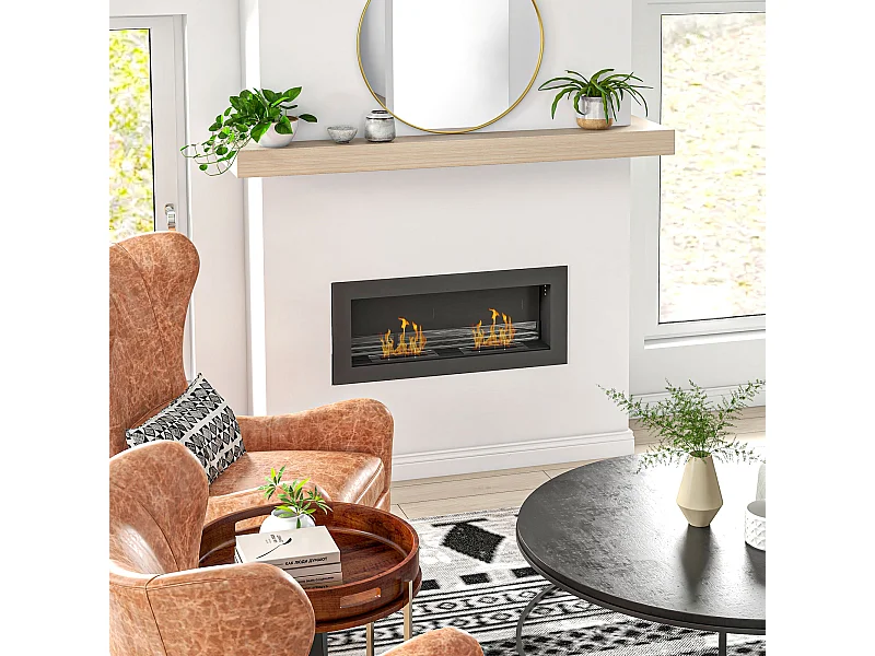 Cheminée bioéthanol murale design Bauhaus - double brûleur 0,85 L - pare-feu verre trempé - acier inox. acier noir