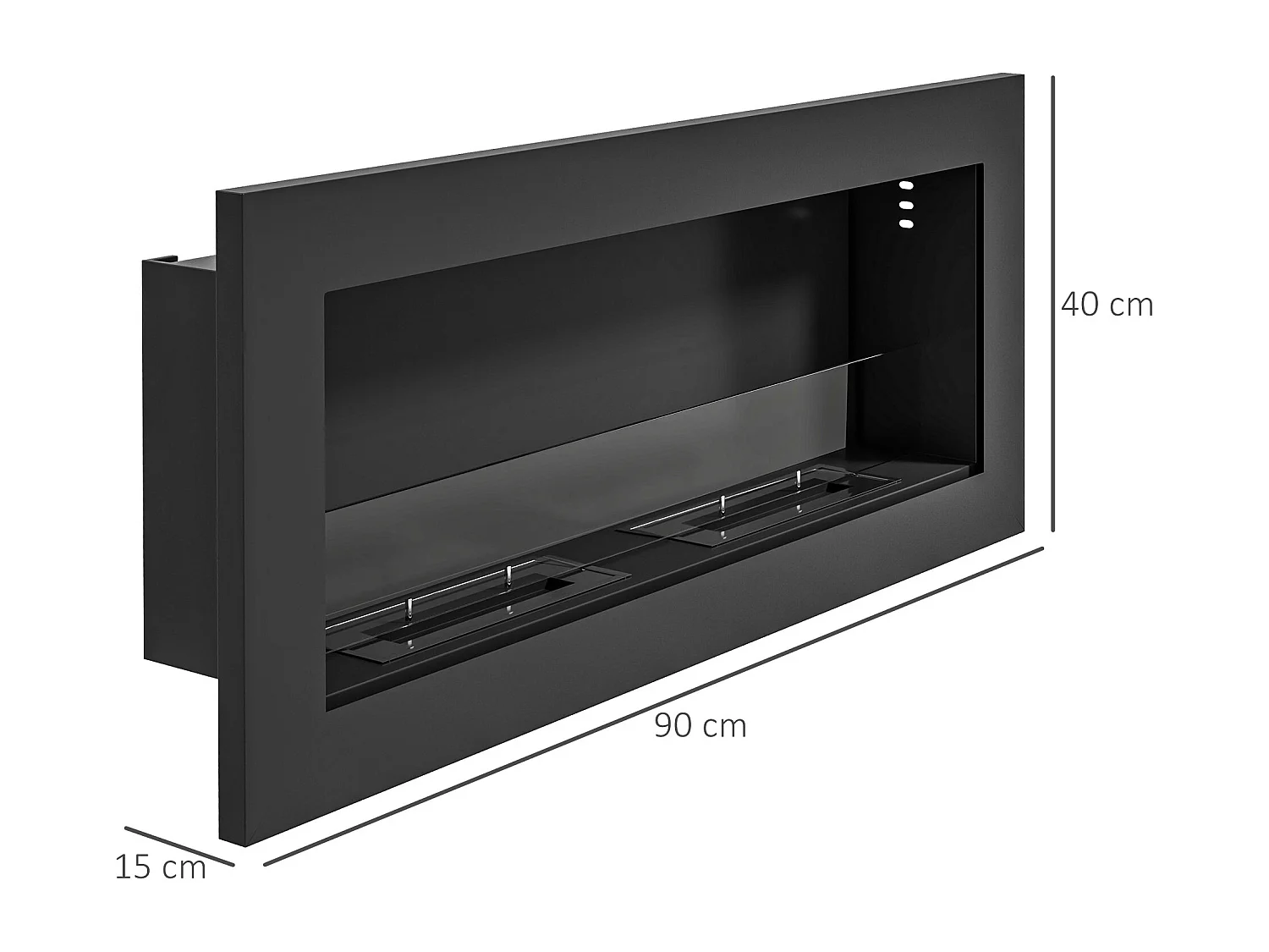 Cheminée bioéthanol murale design Bauhaus - double brûleur 0,85 L - pare-feu verre trempé - acier inox. acier noir