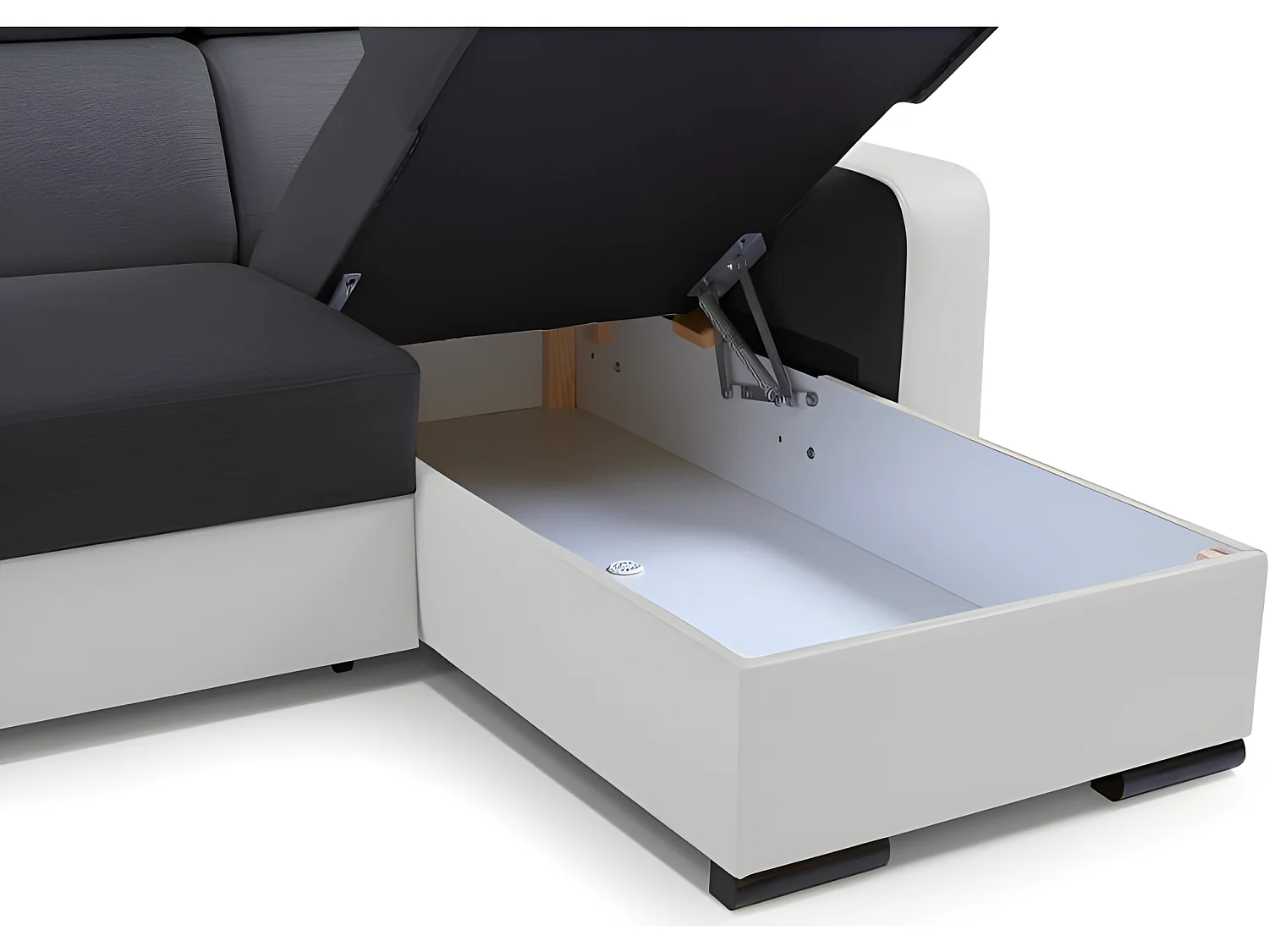 Canapé panoramique convertible EMPERO U blanc et gris en tissu et simili