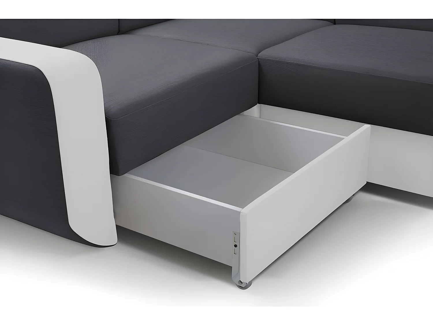 Canapé panoramique convertible EMPERO U blanc et gris en tissu et simili