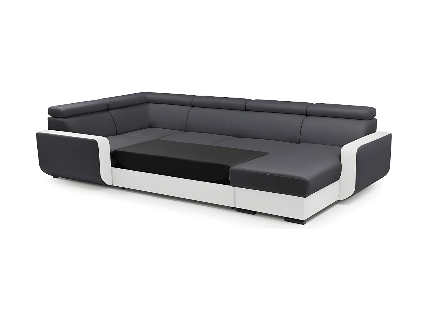 Canapé panoramique convertible EMPERO U blanc et gris en tissu et simili