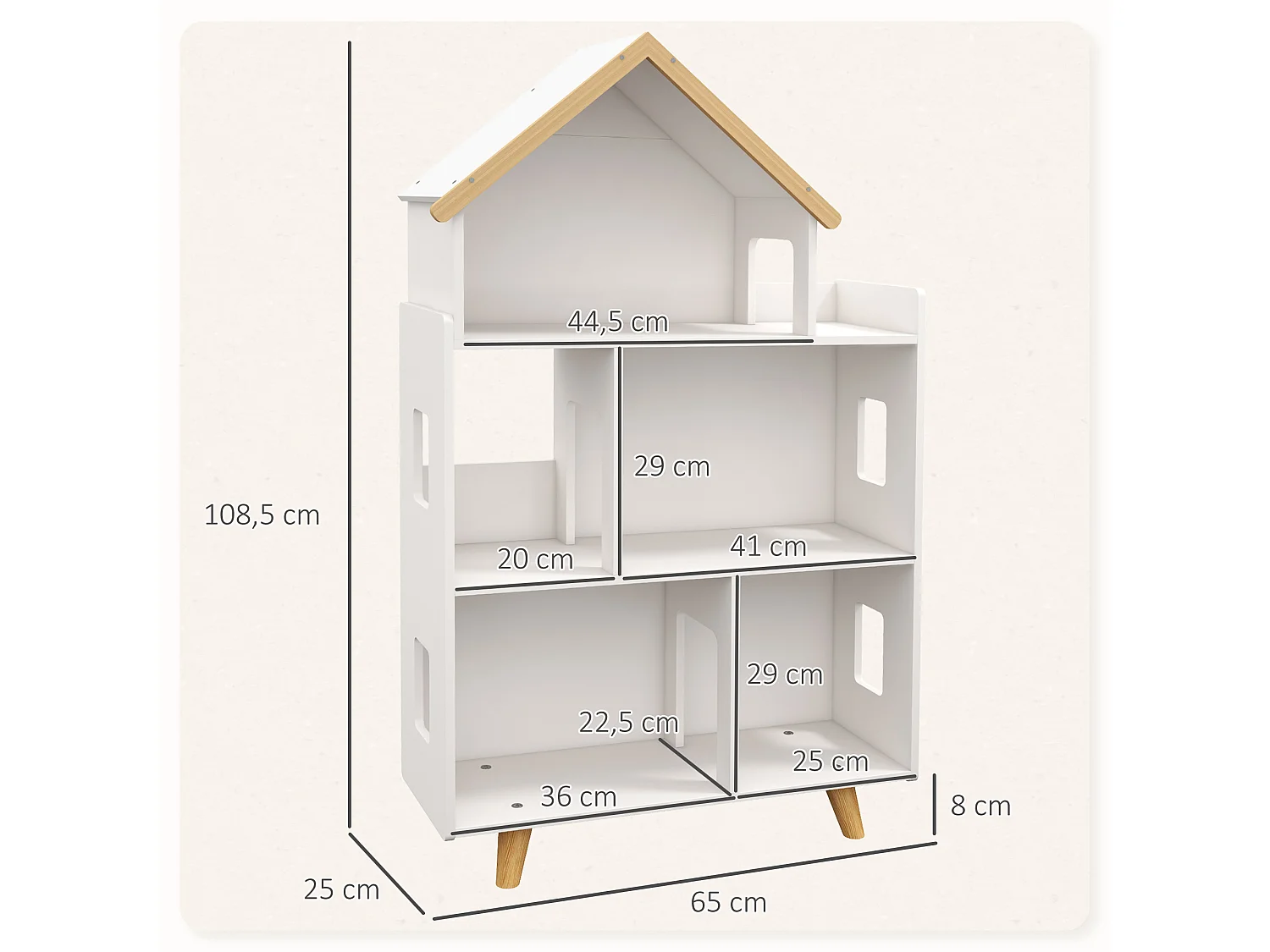 Bibliothèque étagère scandinave design maison 5 niches étagère pieds effilés bois pin MDF blanc