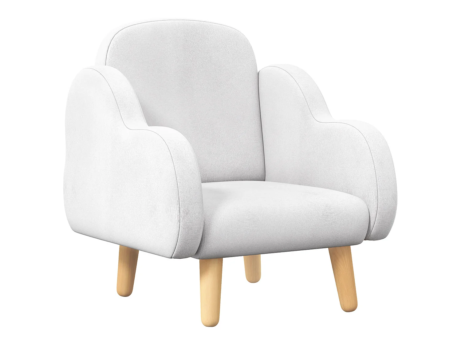 Fauteuil enfant design scandinave nuage - piètement PP aspect bois clair tissu polaire blanc