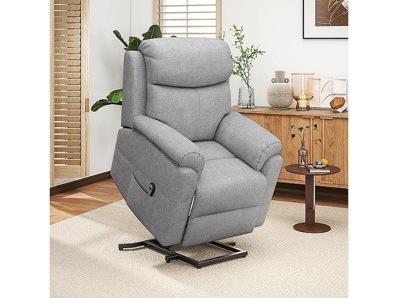 Fauteuil de massage releveur électrique - fauteuil inclinable avec repose-pied ajustable, télécommande - tissu aspect lin gris
