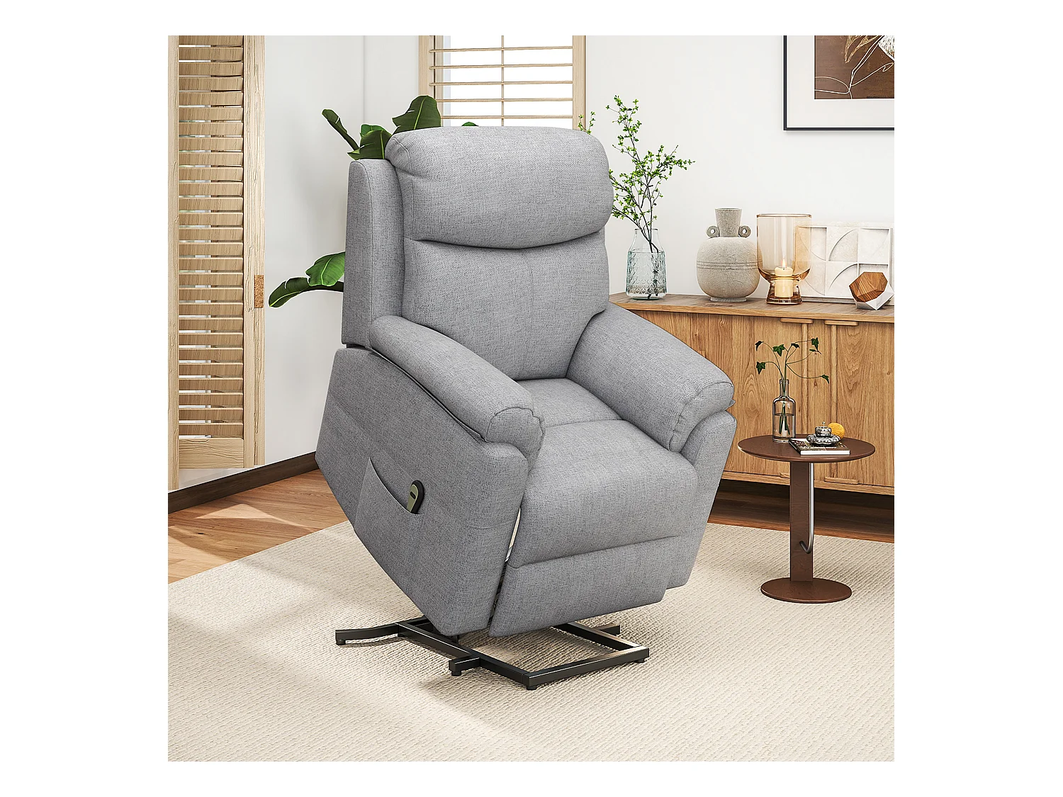 Fauteuil de massage releveur électrique - fauteuil inclinable avec repose-pied ajustable, télécommande - tissu aspect lin gris