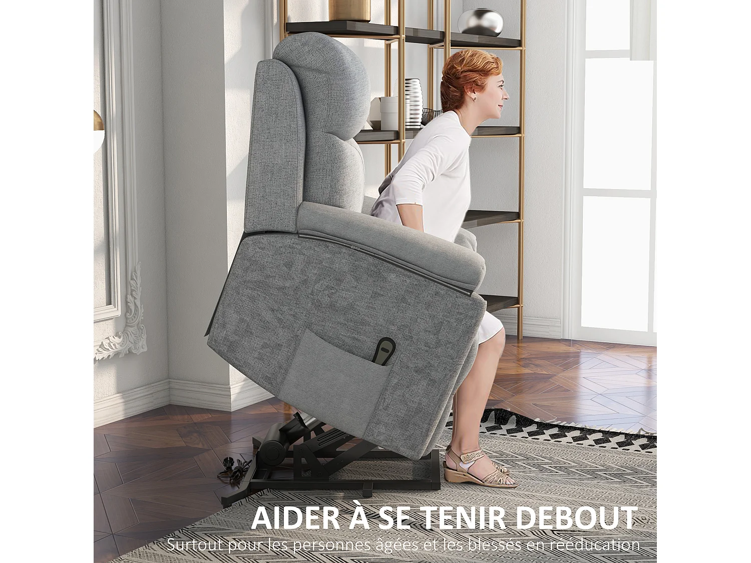 Fauteuil de massage releveur électrique - fauteuil inclinable avec repose-pied ajustable, télécommande - tissu aspect lin gris