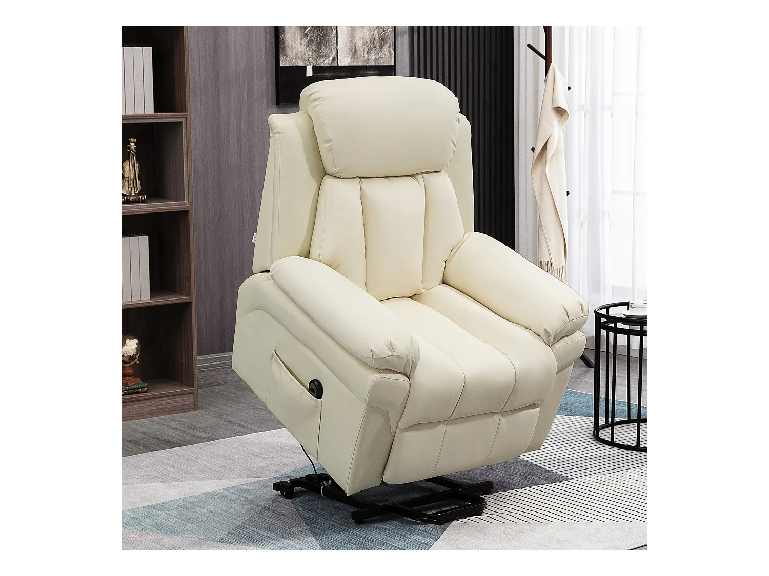 Fauteuil releveur inclinable avec repose-pied ajustable - fauteuil de relaxation électrique - revêtement synthétique crème