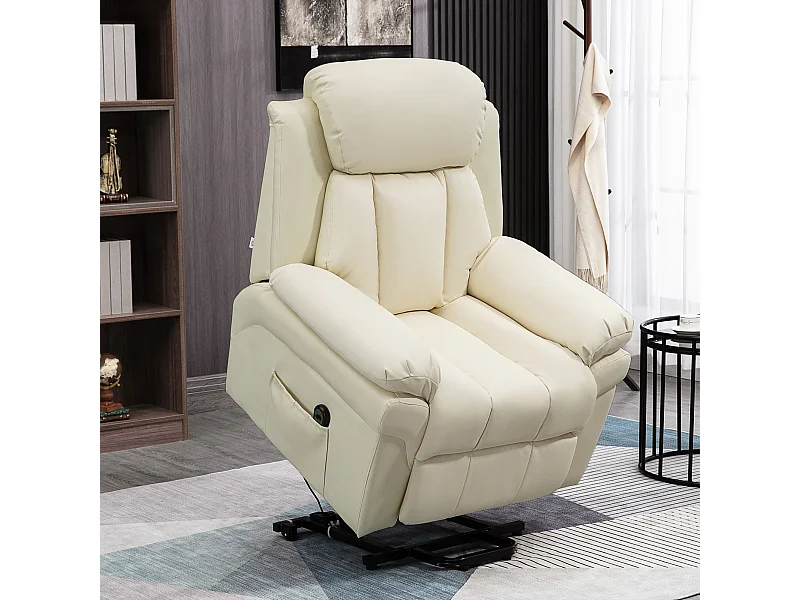 Fauteuil releveur inclinable avec repose-pied ajustable - fauteuil de relaxation électrique - revêtement synthétique crème