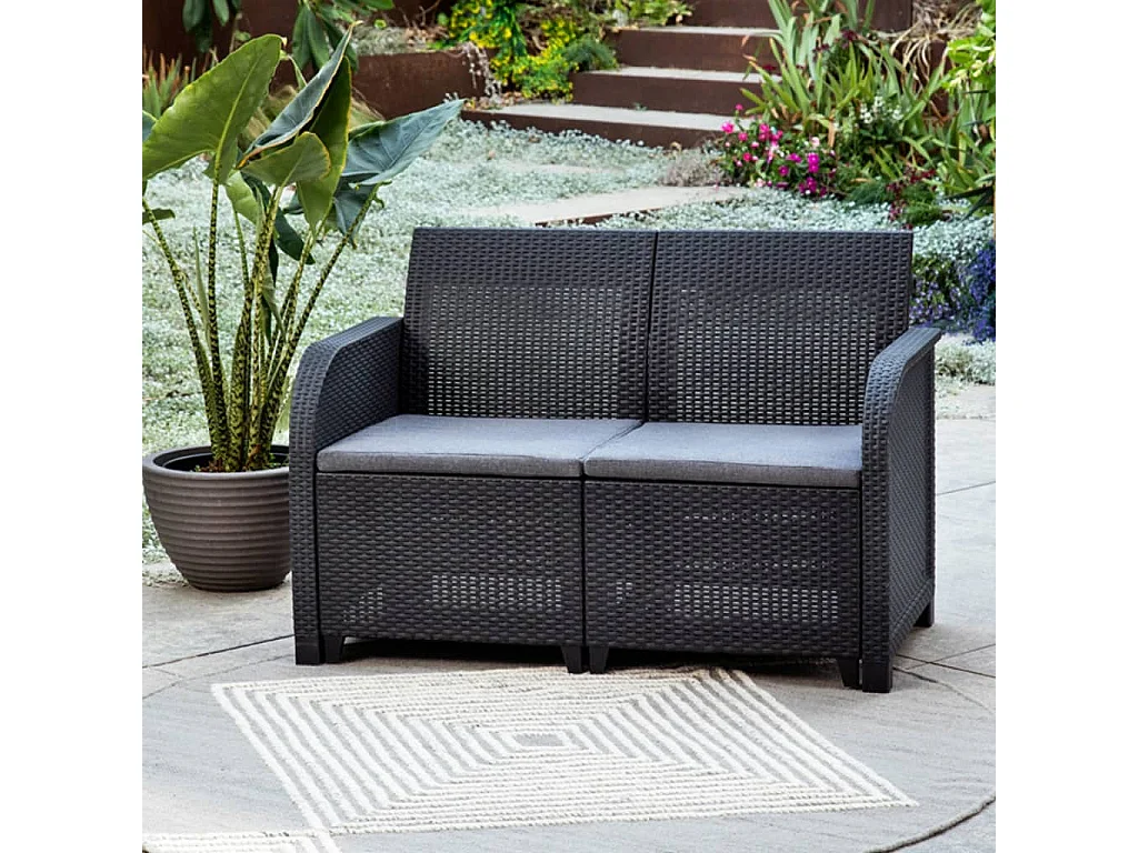 Sofa Ogrodowe 2-osobowe Rosalie Grafit z Ergonomicznymi Poduszkami
