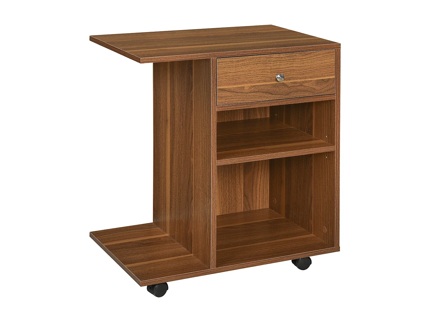 Support d'imprimante organiseur bureau caisson 2 niches tiroir espace CPU + grand plateau panneaux particules noyer