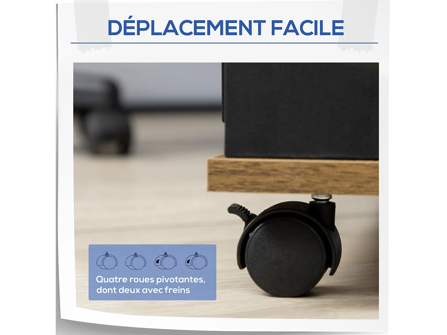 Support d'imprimante organiseur bureau caisson 2 niches tiroir espace CPU + grand plateau panneaux particules noyer