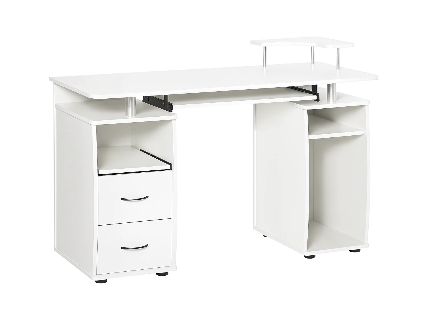 Bureau informatique multimédia multi-rangements 120L x 55l x 85H cm panneaux particules blanc