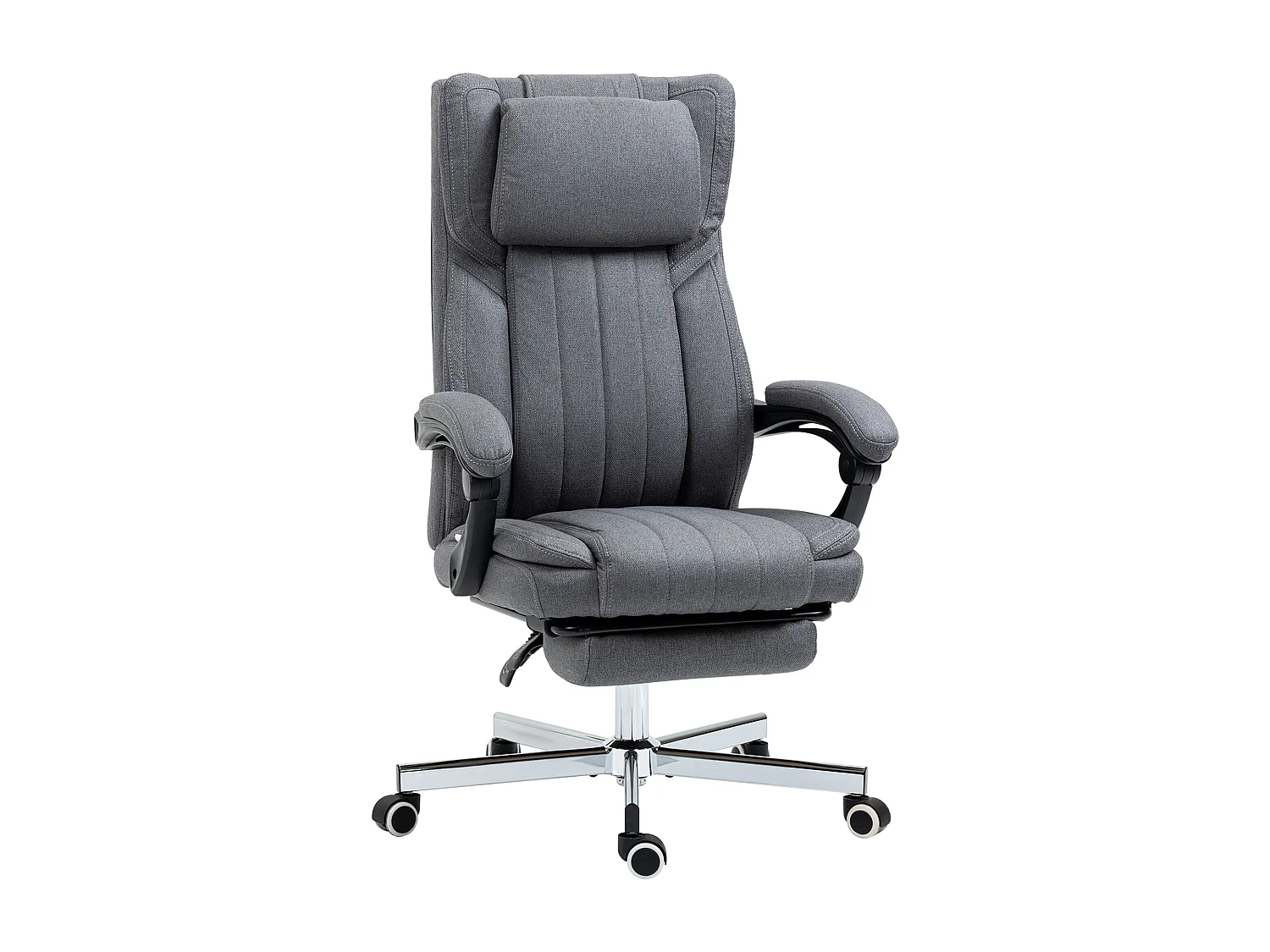 Fauteuil de bureau manager grand confort repose-pied dossier inclinable accoudoirs tétière rembourrés tissu gris