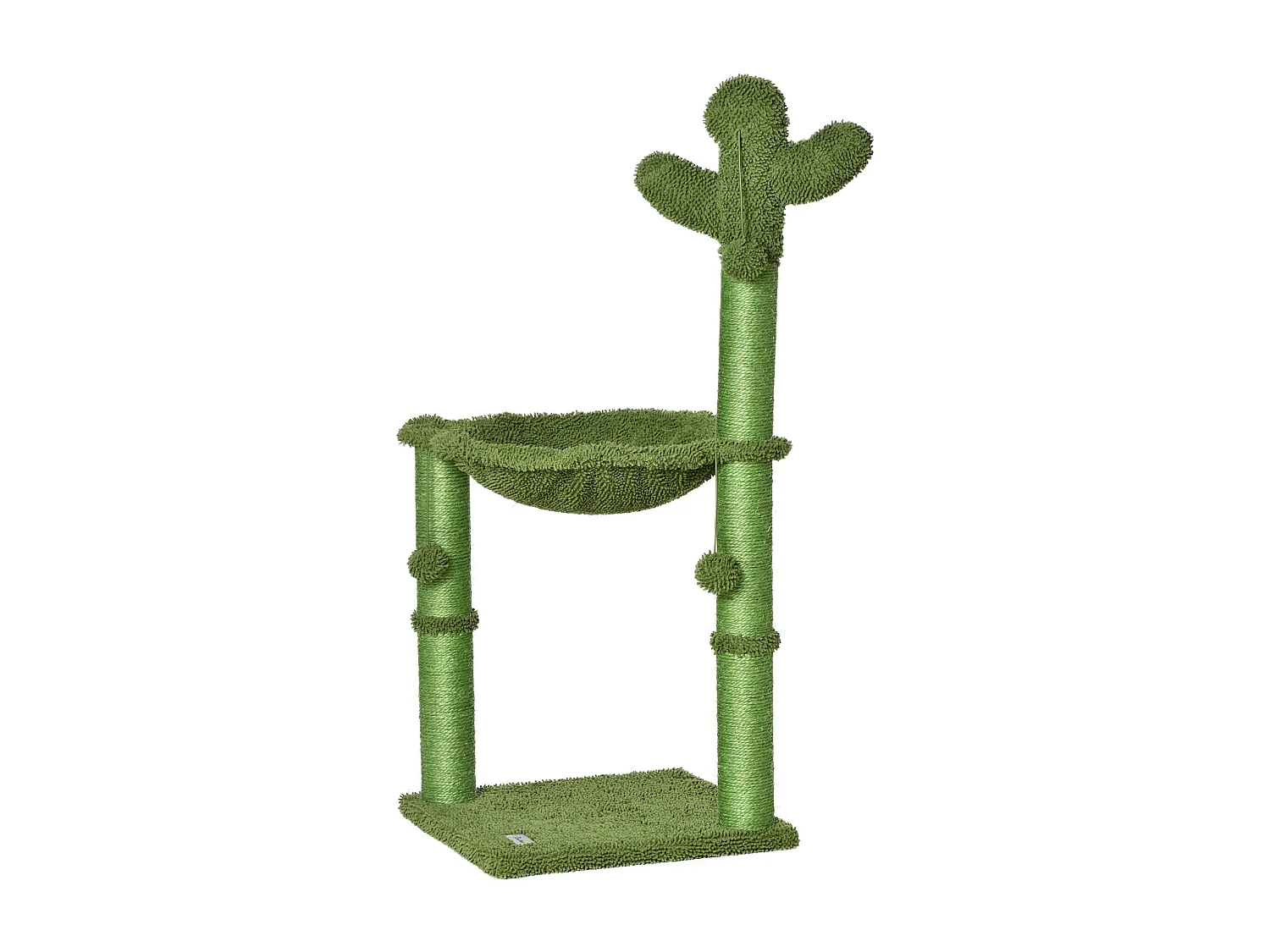 Arbre à chat griffoirs design cactus - hamac, 3 jouets pompons suspendus - panneaux peluche sisal vert