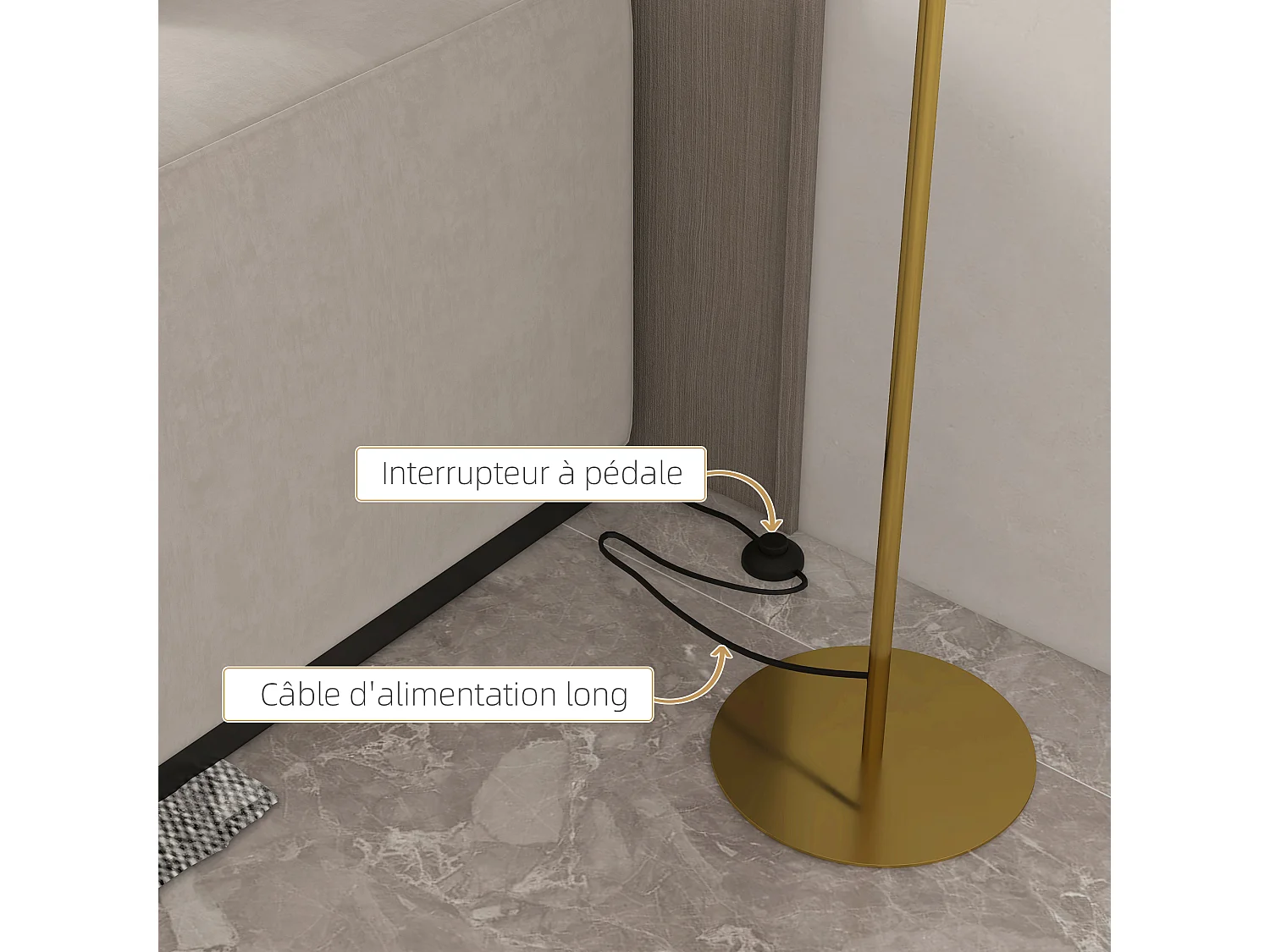 Lampadaire design néo-rétro circulaire H. 1,70 m max. 40 W métal doré