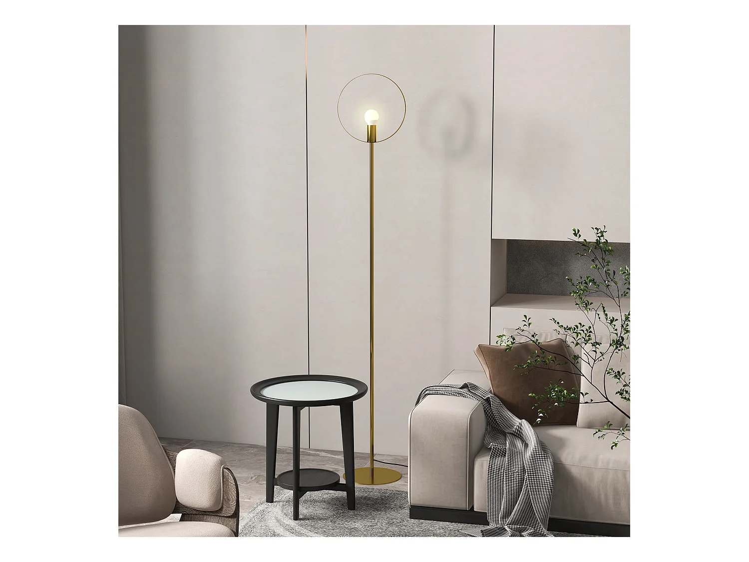 Lampadaire design néo-rétro circulaire H. 1,70 m max. 40 W métal doré