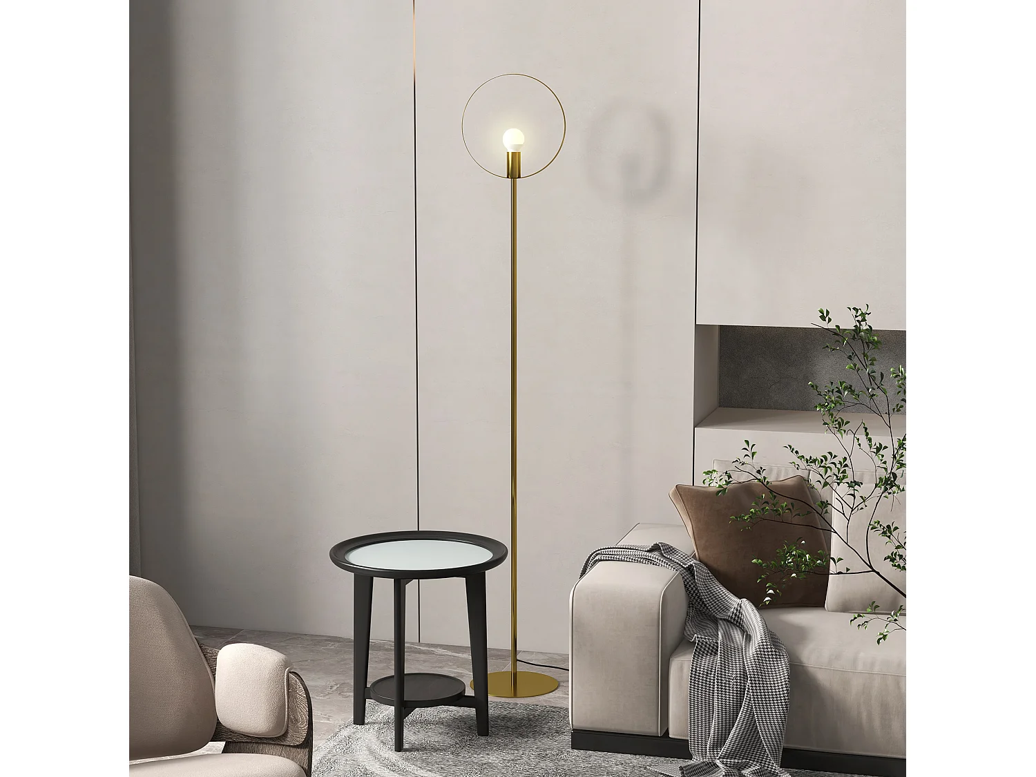 Lampadaire design néo-rétro circulaire H. 1,70 m max. 40 W métal doré