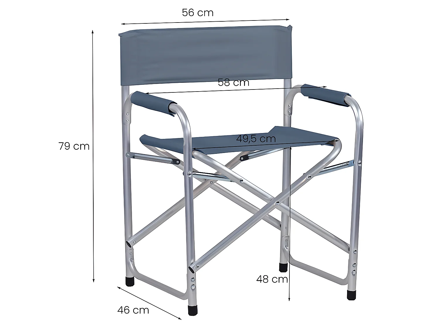 Estosa - Lot de 2 chaises pliantes directeur de jardin Pippa gris