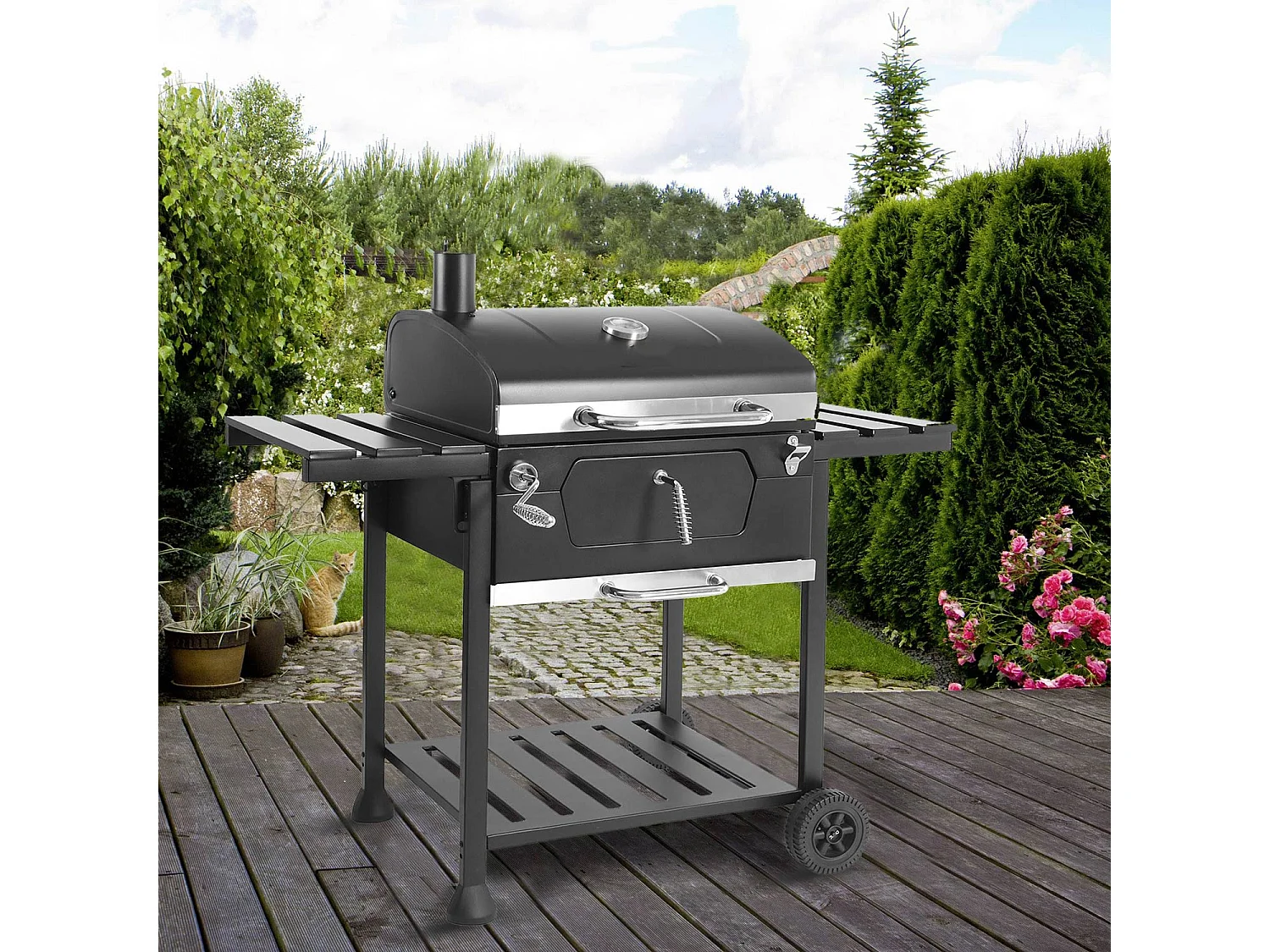 MasterCook - Barbecue à charbon avec roulettes, décapsuleur et thermostat intégré