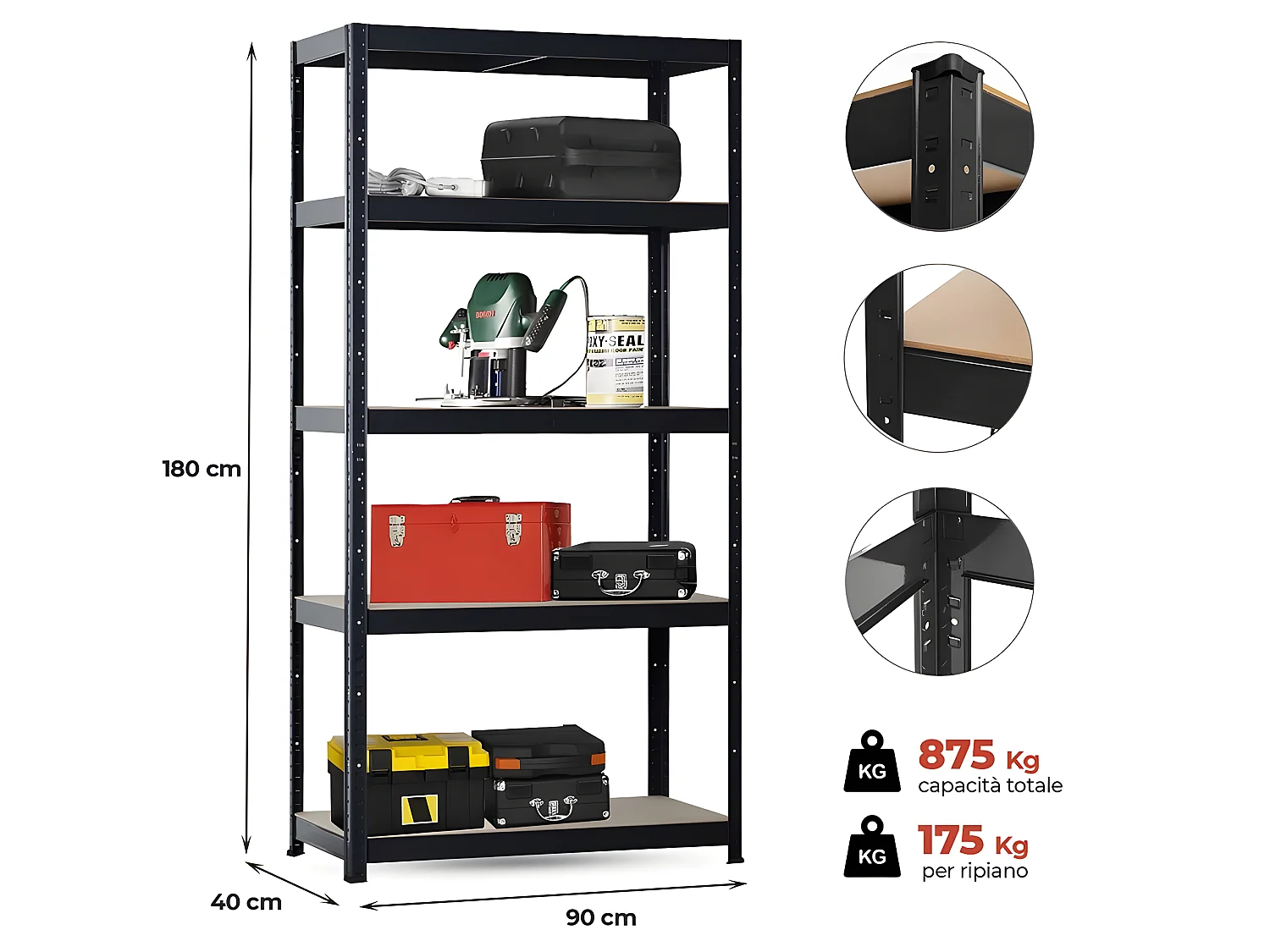 Mbi - Conjunto de 2 prateleiras em metal preto