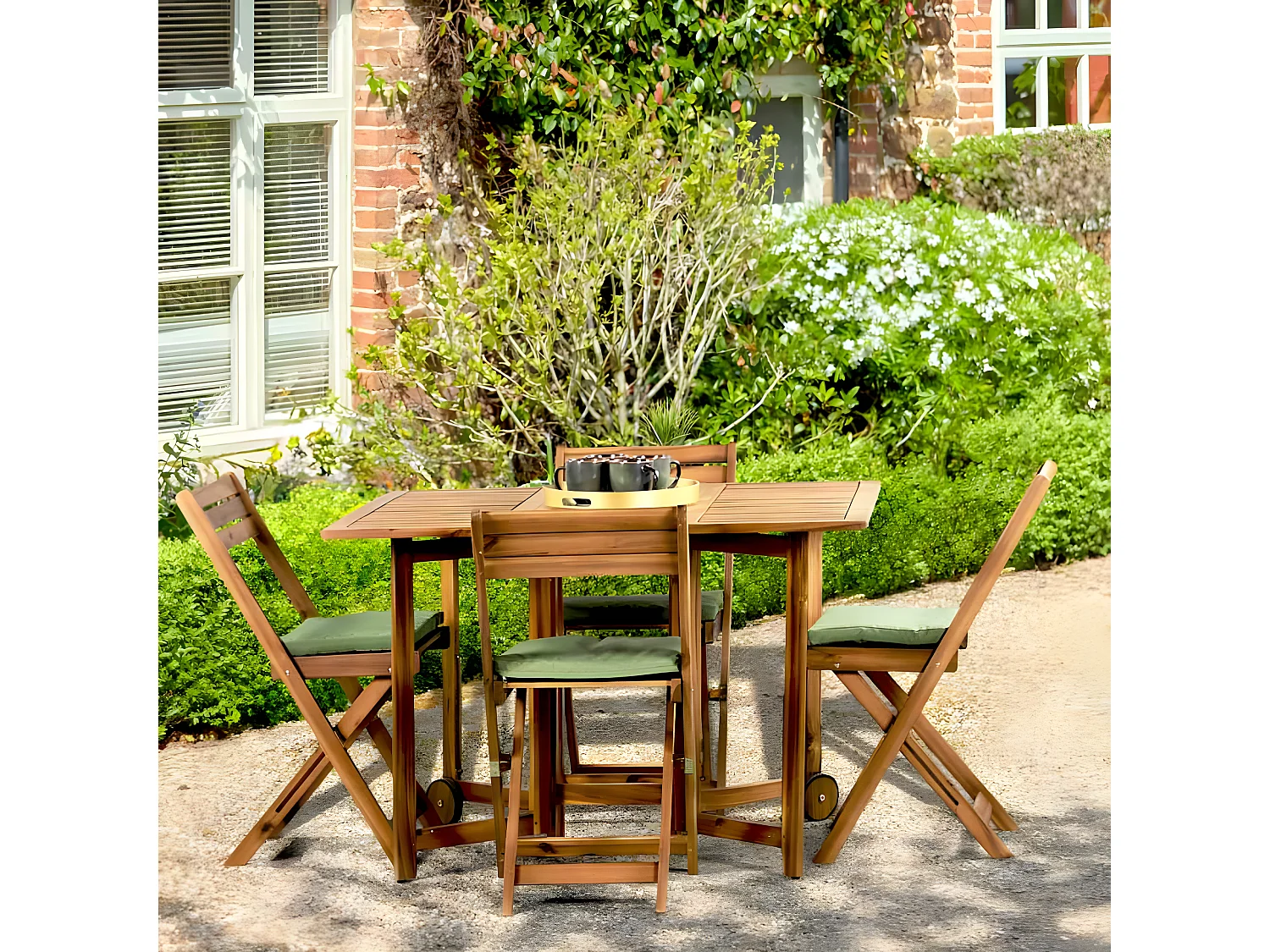 Estosa - Ensemble d'extérieur table pliante en bois et 4 chaises Vittoria 110x90 cm