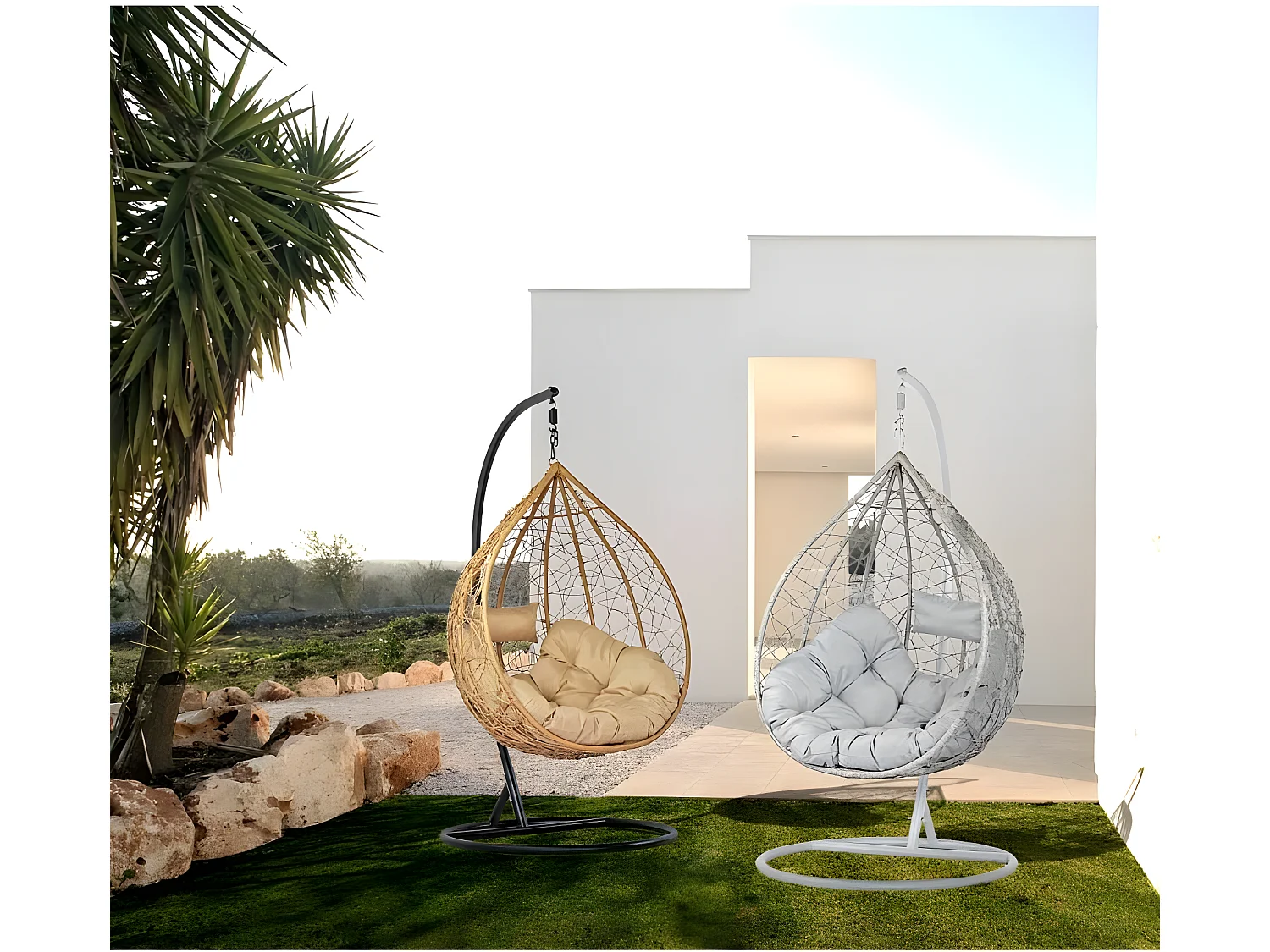 Estosa - Poltrona sospesa da giardino con cuscino grigio - Amirantes