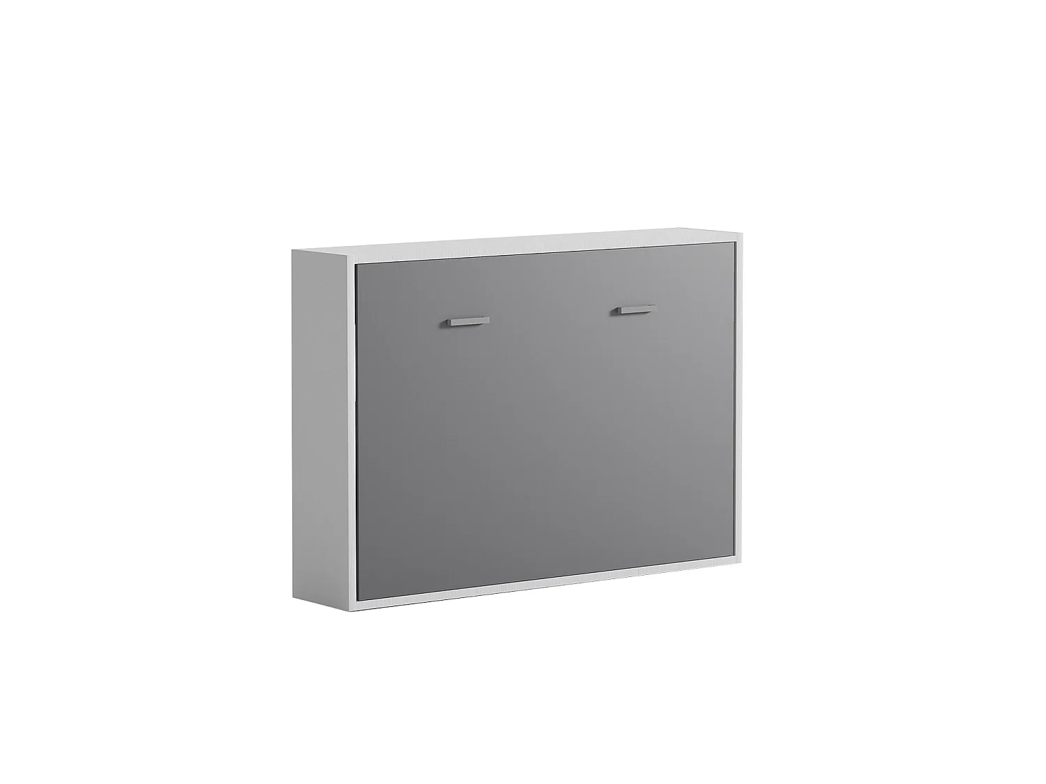 Lit escamotable 140 x 200 cm - Ouverture horizontale manuelle - Blanc et gris + matelas - MALINA II