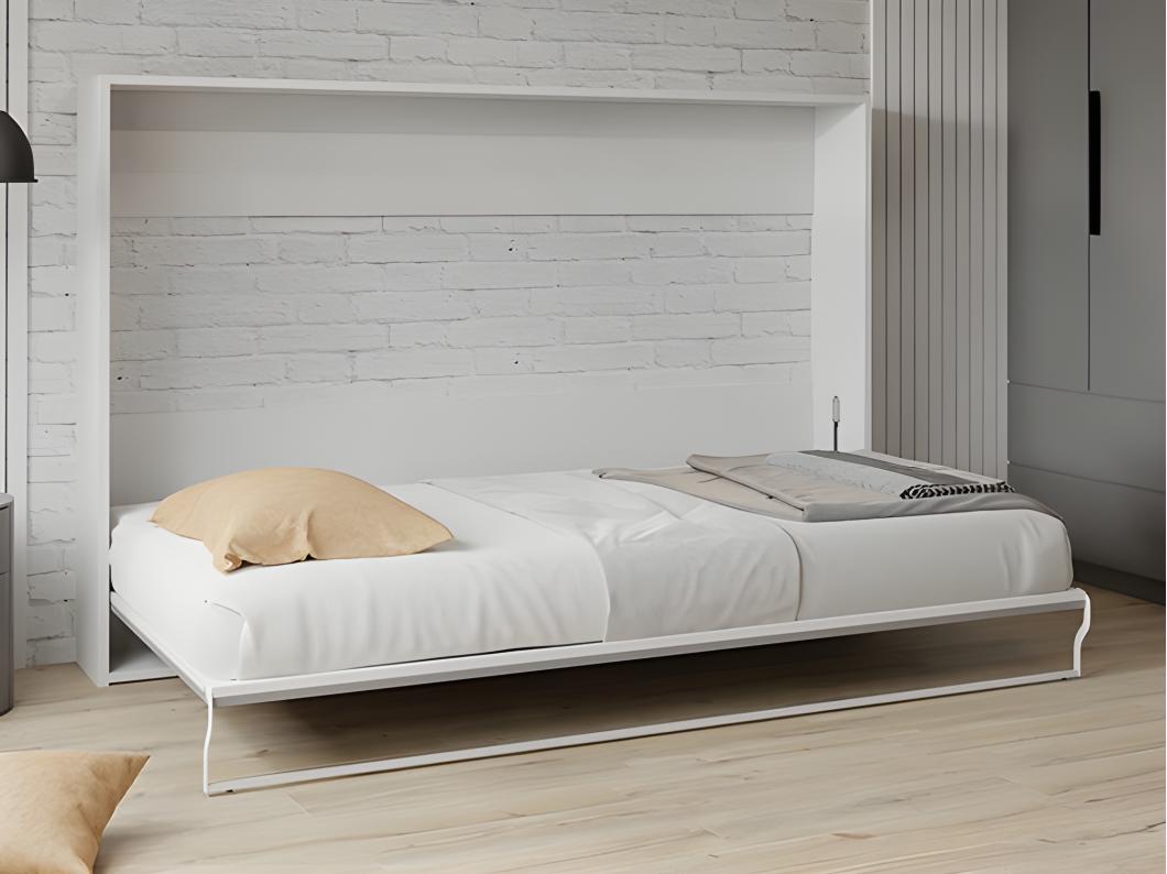 Letto estraibile Apertura orizzontale manuale 140 x 200 cm Bianco e Grigio + Materasso - MALINA II