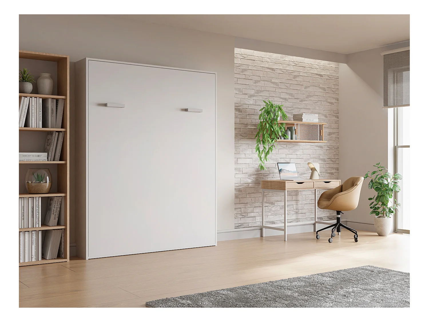 Letto estraibile 160 x 200 cm Apertura verticale manuale Bianco + Materasso - MALINA II