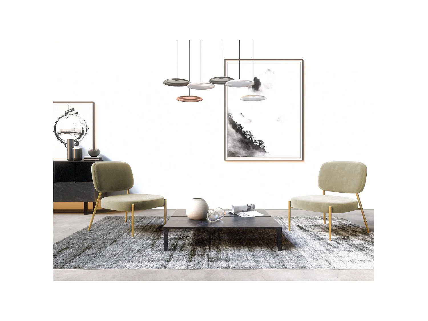 Fauteuil velours beige pieds or chrome