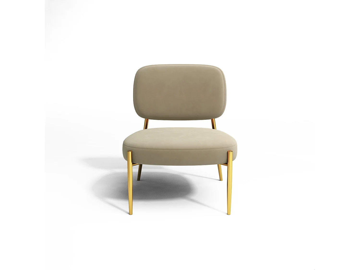 Fauteuil velours beige pieds or chrome