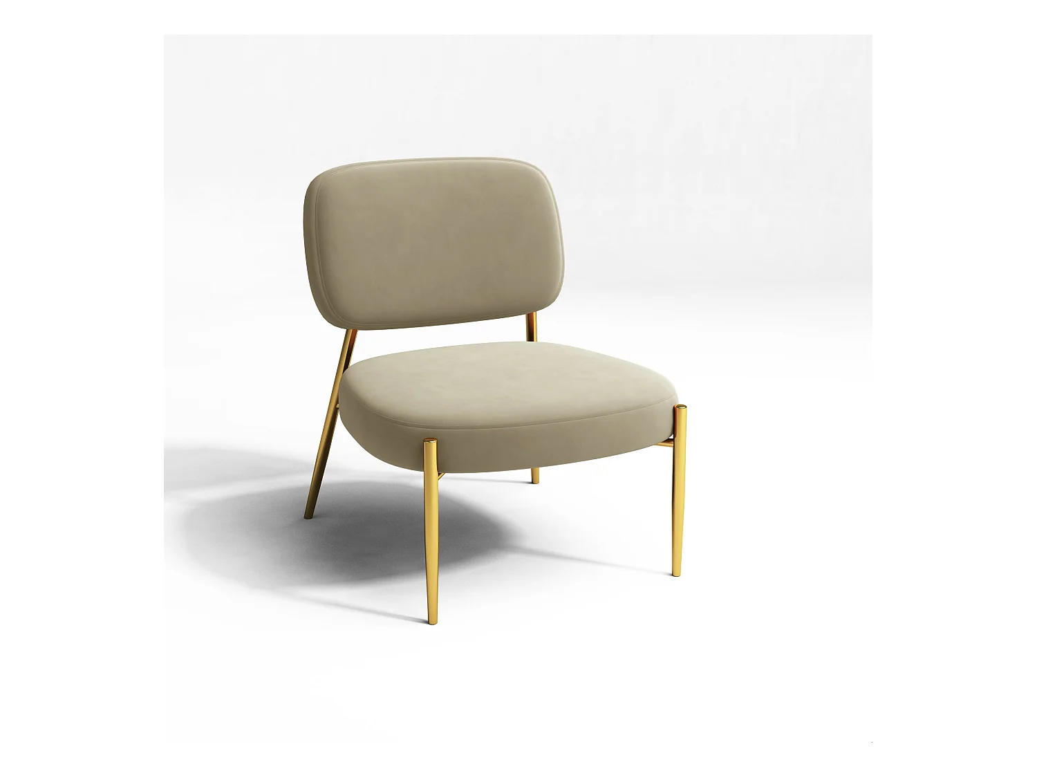 Fauteuil velours beige pieds or chrome