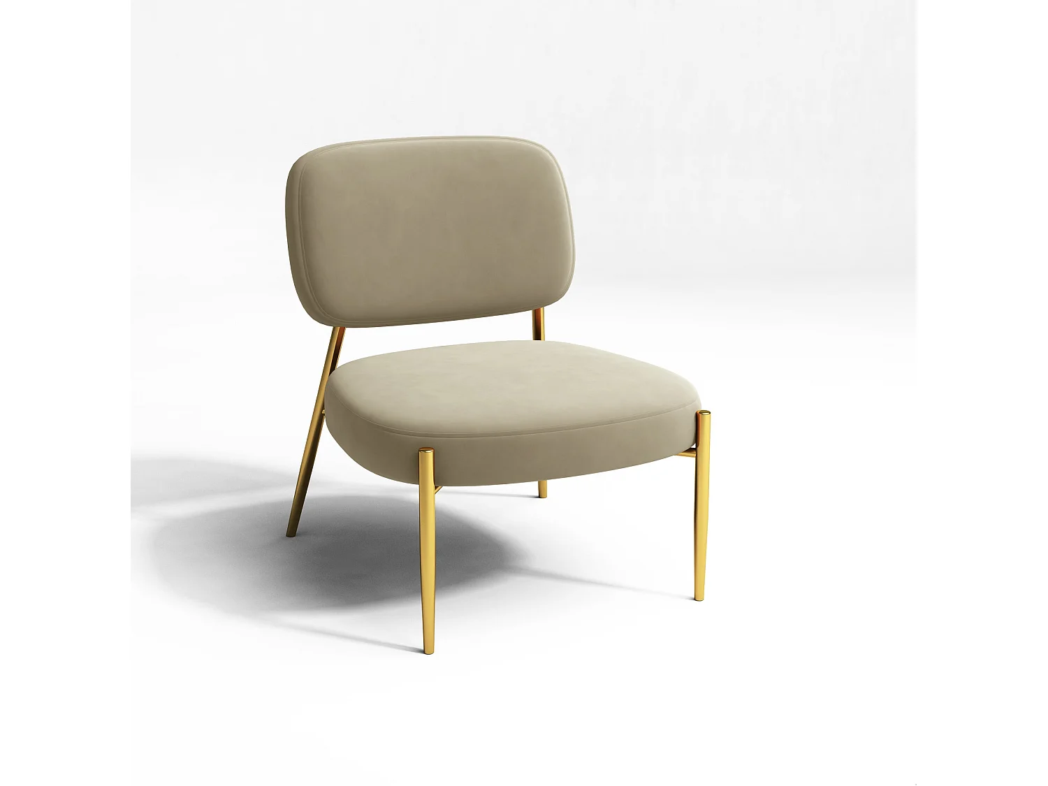 Fauteuil velours beige pieds or chrome