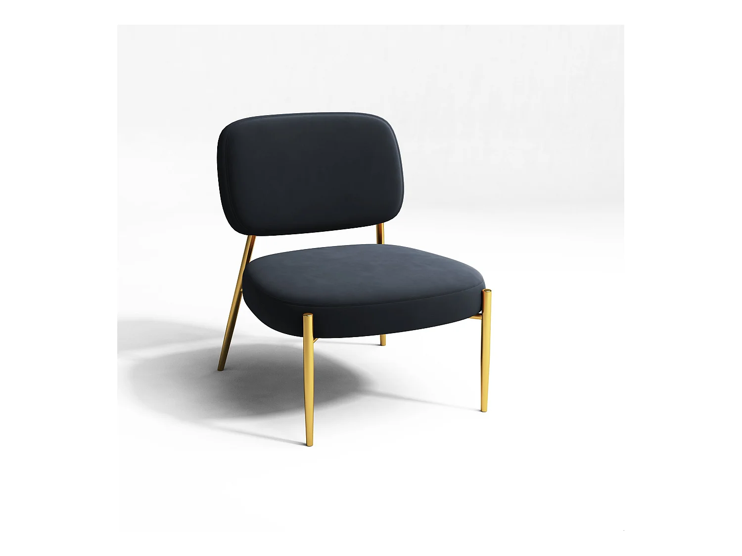 Fauteuil velours bleu saphir pieds or chrome