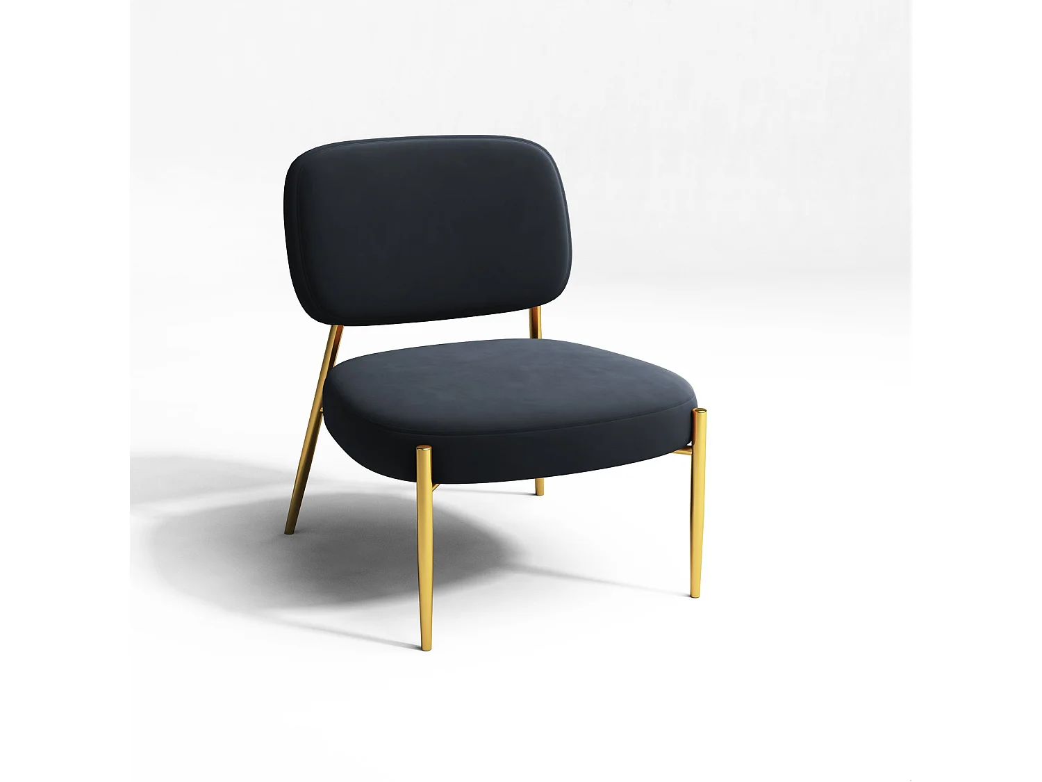 Fauteuil velours bleu saphir pieds or chrome